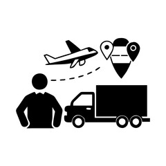 Global Delivery Concept Icon Showing Air Freight and Truck Transportation icon vector