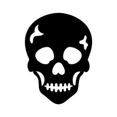 Simplified skull image in black, cartoon drawing, skull illustration on white icon vector