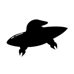 Silhouette of a futuristic spacecraft with rear thrusters and central cabin icon vector