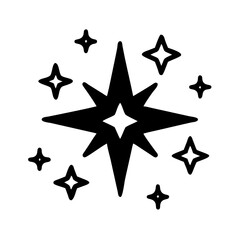 Vector graphic depicting stars of varying sizes, radiating light or twinkle icon vector