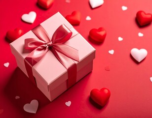 Festive red gift box with a heart, ideal for Valentine's Day, Christmas, or anniversary celebrations, adorned with a decorative ribbon and bow