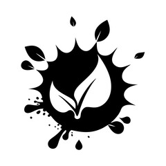 Black and white logo featuring stylized leaves emerging from a splatter effect icon vector