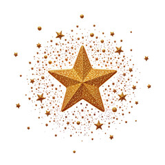 Obraz premium Shiny Golden Star Surrounded by Sparkling Glitter and Orbs