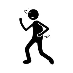 A cartoon stick figure walking along with a very worried expression icon vector