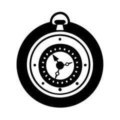 Black and white vector drawing of an ornate pocket watch or clock icon vector