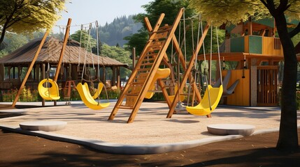 Fototapeta premium A photo of a daycare outdoor play area with swings