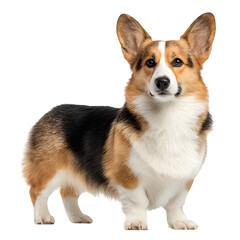 Sable-colored Cardigan Welsh Corgi standing confidently with tail visible and  full body view and  isolated white background Batch  realistic clean bright simple modern stock image isolated on plain b
