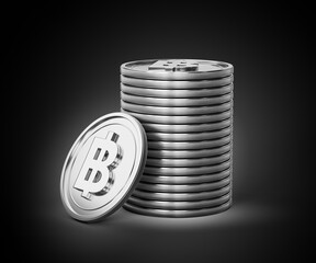 Stack Of Silver Shiny Thailand Baht Rounded Coins On Shiny Silver Glow Background 3d Illustration