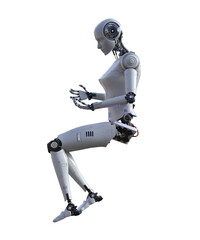 Intelligenza artificiale robot computer umanoide donna su fondo trasparente	
