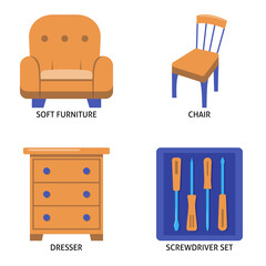 Furniture renovation flat icon set