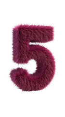 A fluffy pink number five isolated on transparent background