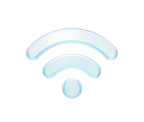 3D Translucent blue Wi-Fi symbol with smooth curves, showing wireless connectivity. 3D Illustration