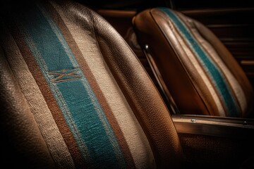 Vintage car seats with striped upholstery