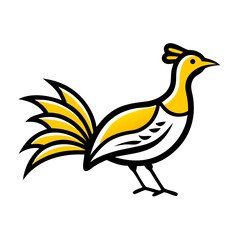 Obraz premium A stylized, geometric illustration of a yellow bird or dove, with simple angular wings and beak, against a plain white background. 
