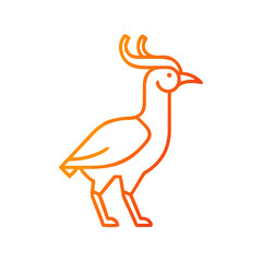 A stylized, geometric illustration of a yellow bird or dove, with simple angular wings and beak, against a plain white background.
