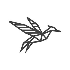 A stylized, geometric illustration of a yellow bird or dove, with simple angular wings and beak, against a plain white background.
