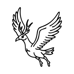 A stylized, geometric illustration of a yellow bird or dove, with simple angular wings and beak, against a plain white background.
