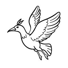 A stylized, geometric illustration of a yellow bird or dove, with simple angular wings and beak, against a plain white background.
