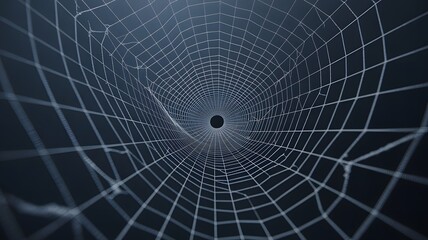 Obraz premium Intricate spider web with a small spider at its center on a dark background