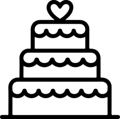 Simple outline icon of a three tiered wedding cake with a heart on top