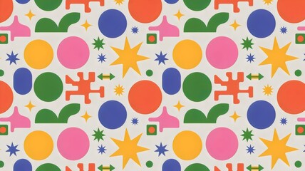 Vibrant playful shapes pattern design for eye-catching backgrounds and modern textiles projects now