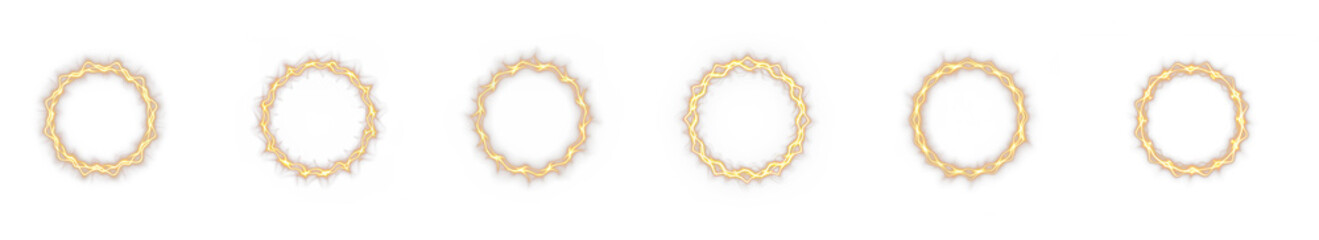 Set of electric, ring, lightning, circle, flash generate a stunning PNG effect. Golden PNG Overlay on transparent background brings energy, power and sparkle to futuristic dynamic design elements.