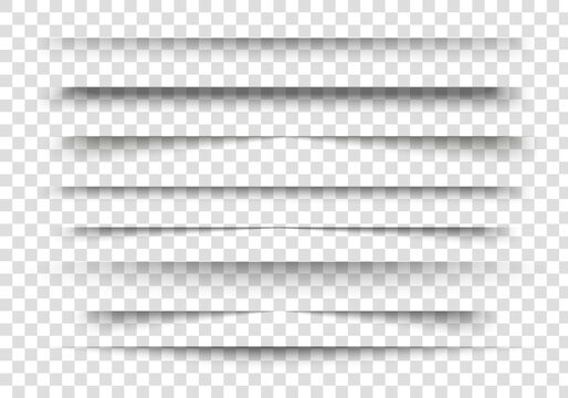 Set of realistic soft drop shadows and transparent bars for web design templates isolated on white background perfect for UI layouts and graphic overlays