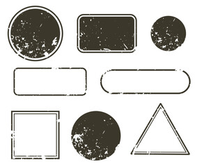 Set of empty postage stamp frames filled with grunge texture, isolated on white. Great for retro mail-themed designs, scrapbooking elements, collage compositions, and vintage creative projects