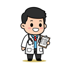 Cartoon doctor holding a clipboard smiling