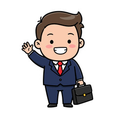 Cartoon man in suit waving and holding a briefcase