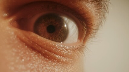 Macro shot of human eye with visible blood vessels and eyelashes
