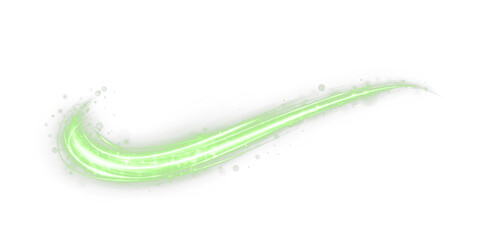 Line, light, fast, flash, neon, motion. PNG glow effect with transparent background. Dynamic overlay with circulation, spark, trail, and bright green wave for futuristic design. © Александр Куспляк