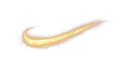 Magical orange light trail PNG on transparent background. Shiny glowing streak with sparkles and energy particles, perfect for fantasy design, holiday scenes, or magical overlays.