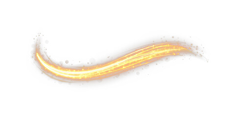 Magical orange light trail PNG on transparent background. Shiny glowing streak with sparkles and energy particles, perfect for fantasy design, holiday scenes, or magical overlays.