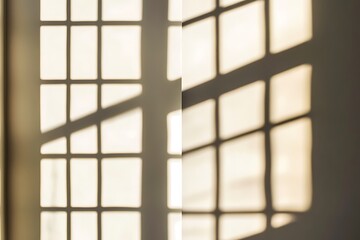 Soft sunlight casts geometric window pane shadows on a textured wall