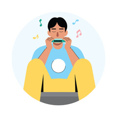 Blowing into a Harmonica Vector  illustration. EPS 10 file