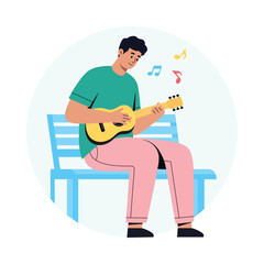 Playing Guitar While Sitting Vector  illustration. EPS 10 file
