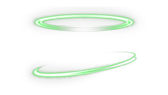 Green neon swirl PNG with green glow on transparent background. Perfect for illustrations overlay, abstract digital tech, energy scans or cyber interface design.