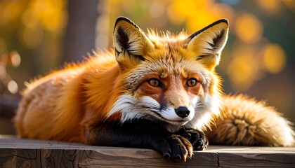 Obraz premium Fox resting, autumnal background