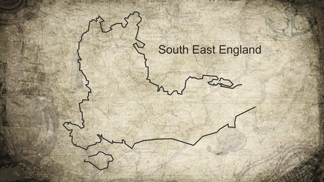South East England map drawn on a cartography background sheet of paper
