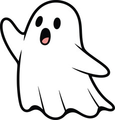 Obraz premium A cartoon ghost with a surprised expression and arms raised, outlined in black on a white background