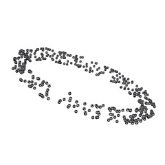 Abstract metal particles simulation ring 3D shape isolated. Futuristic chrome particles circle element