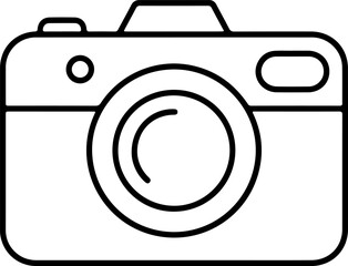 Simple outline drawing of a vintage style camera with a large lens and viewfinder