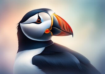 Atlantic Puffin Bird Side View Looks Smile
