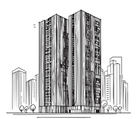 High rise building sketch. Abstract architecture