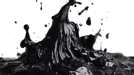 Black liquid splash, rippling darkly against a stark black background