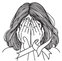 Woman making a stop violence. Abstract Sketch. Woman closed face hands