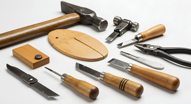 Collection of cobbler tools isolated on white 