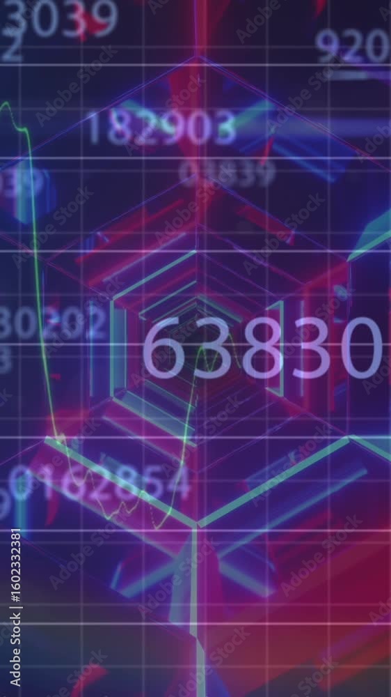 Poster animation of numbers changing and data processing with world map