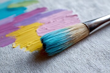 Obraz premium Paintbrush creating colorful brushstrokes on canvas